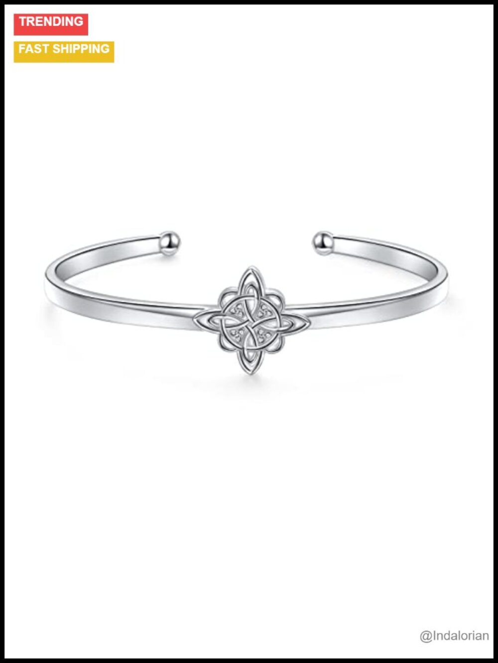 925 Sterling Silver Celtic Knot Cuff Bracelet Adjustable Irish Good Luck